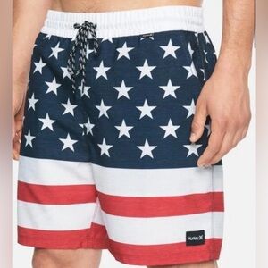 Hurley red white and blue flag swim trunks Men’s size XL NWOT